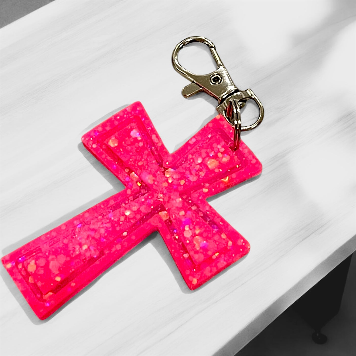Handmade Glow in the Dark Cross Keychain | Faith Hope Love Resin Cross | Christian Gift | Religious Jewelry | Luminous Prayer Keychain