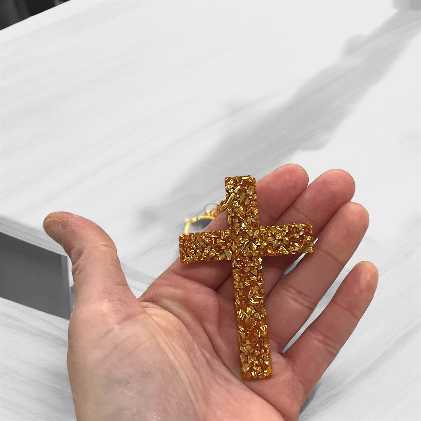 Colorful sparkling resin cross keychains 