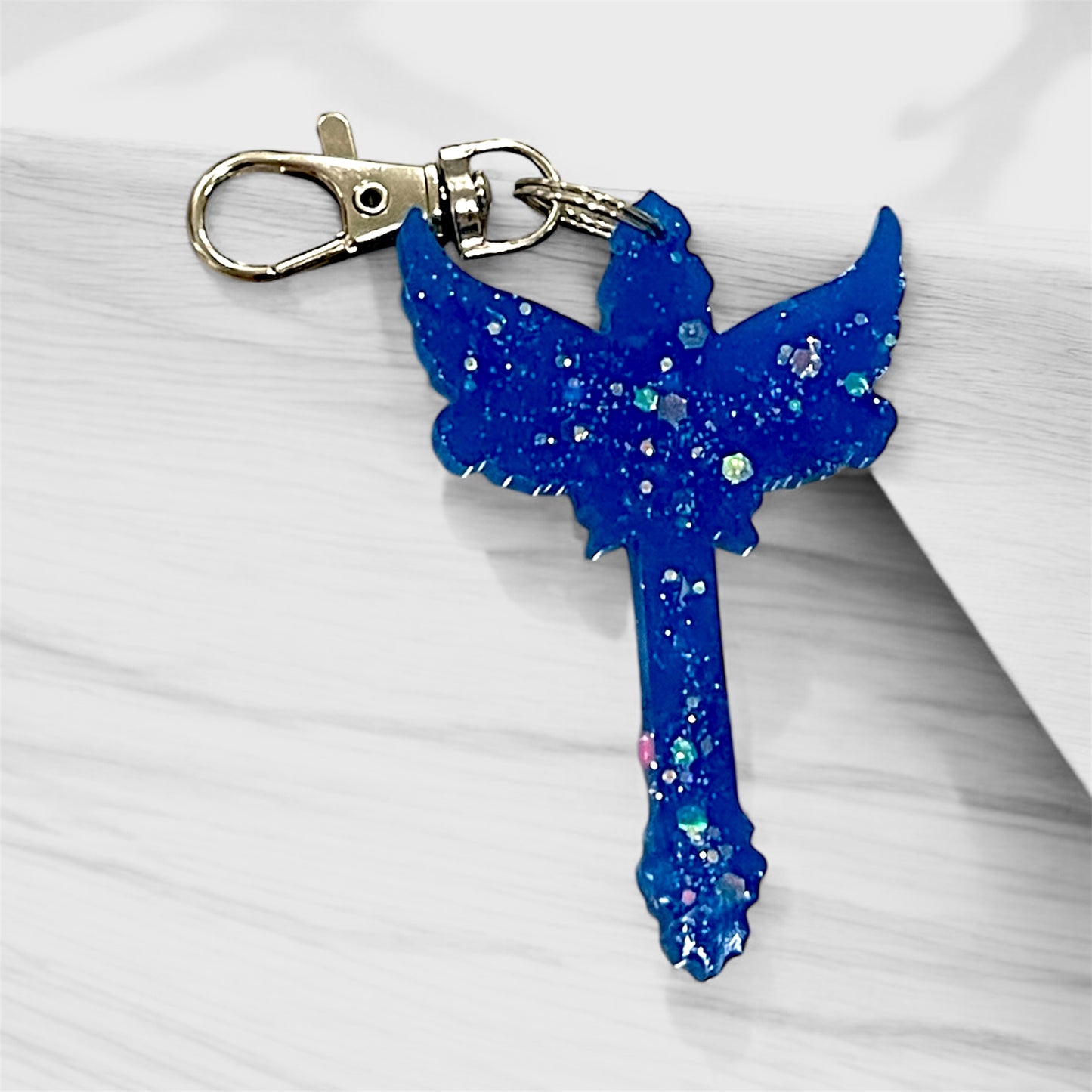 Handmade Glow in the Dark Cross Keychain | Faith Hope Love Resin Cross | Christian Gift | Religious Jewelry | Luminous Prayer Keychain