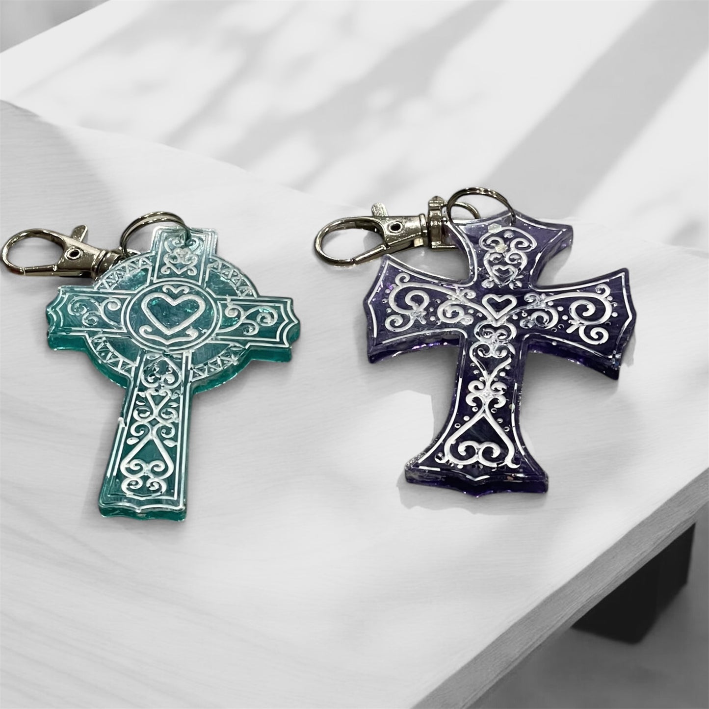 Unique, durable hand-painted resin cross keychains