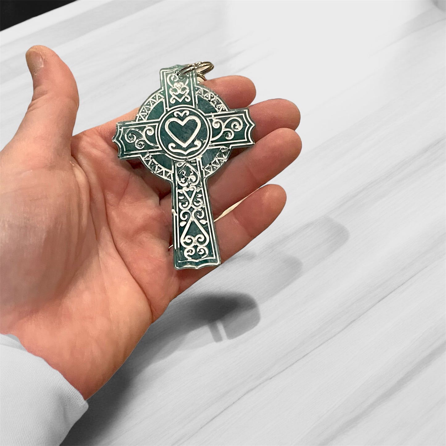 Unique, durable hand-painted resin cross keychains