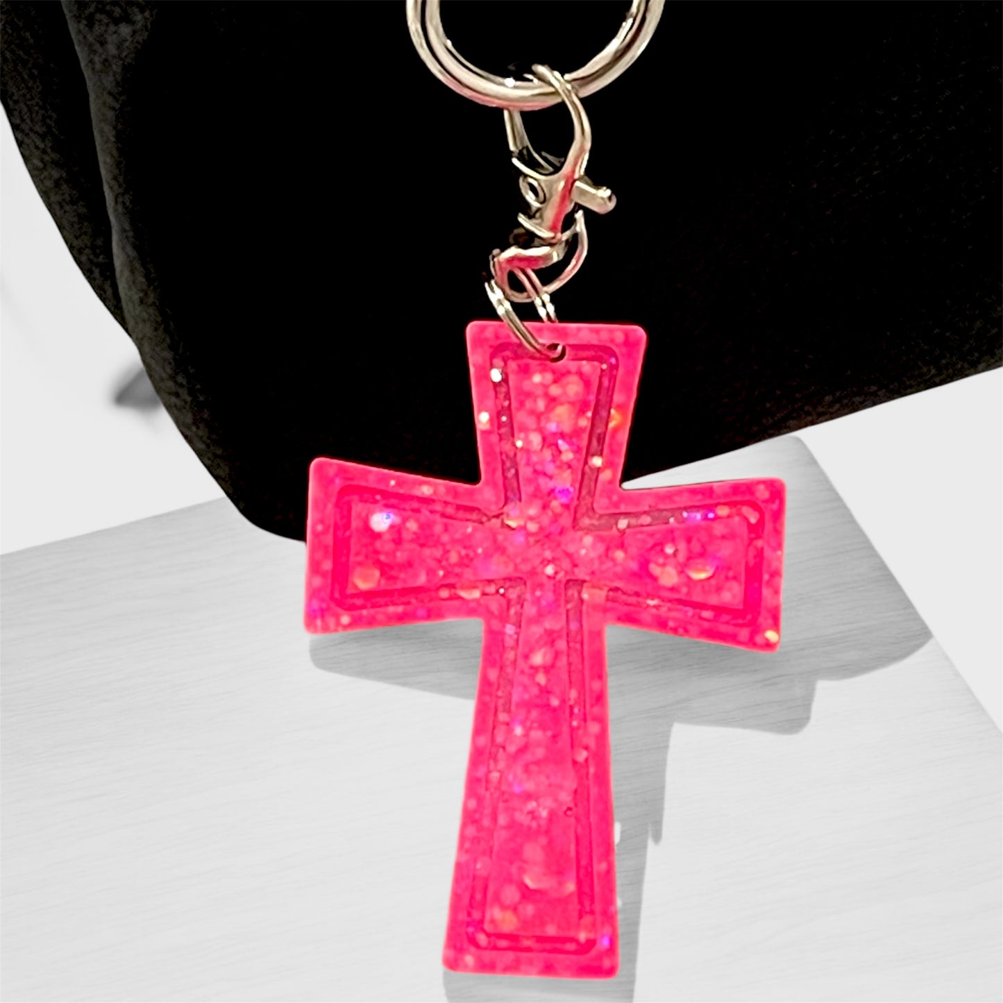 Handmade Glow in the Dark Cross Keychain | Faith Hope Love Resin Cross | Christian Gift | Religious Jewelry | Luminous Prayer Keychain