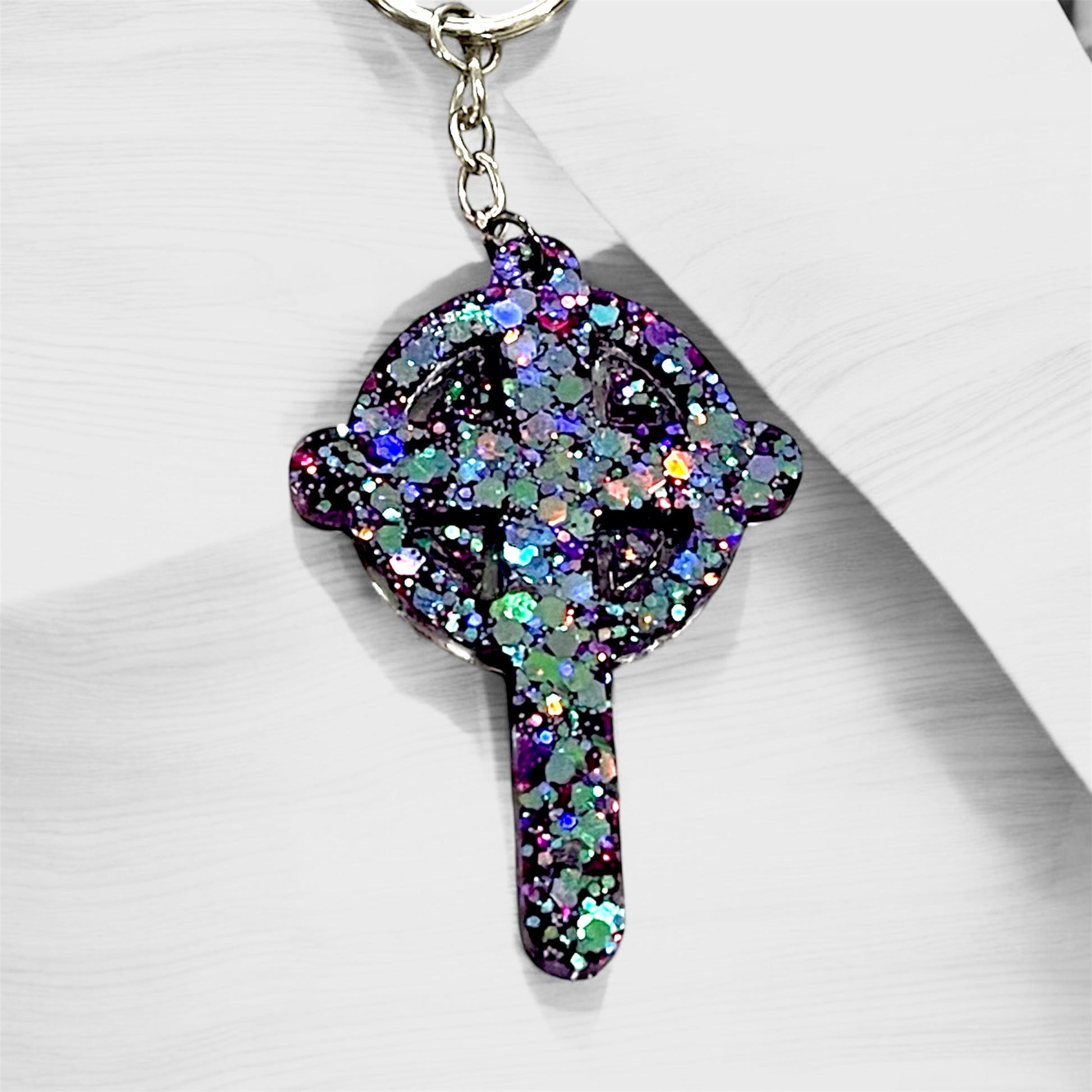 Colorful sparkling resin cross keychains 