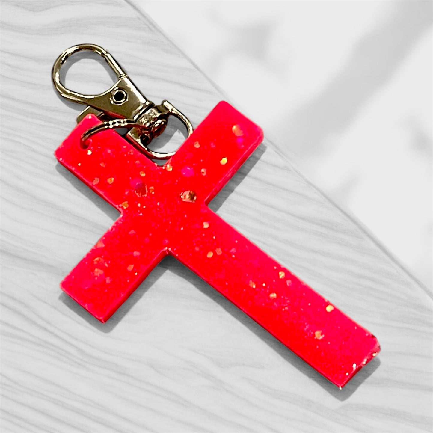 Handmade Glow in the Dark Cross Keychain | Faith Hope Love Resin Cross | Christian Gift | Religious Jewelry | Luminous Prayer Keychain