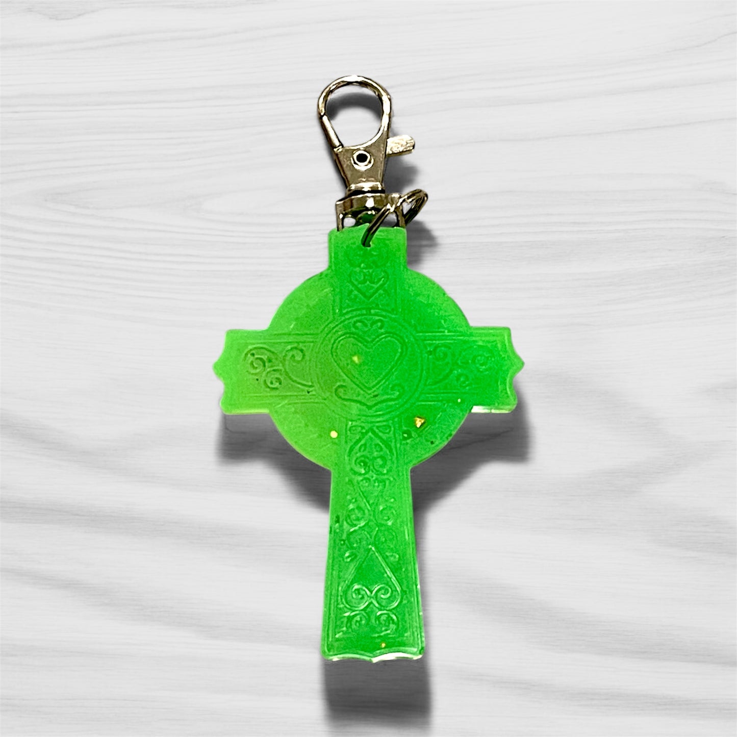 Handmade Glow in the Dark Cross Keychain | Faith Hope Love Resin Cross | Christian Gift | Religious Jewelry | Luminous Prayer Keychain