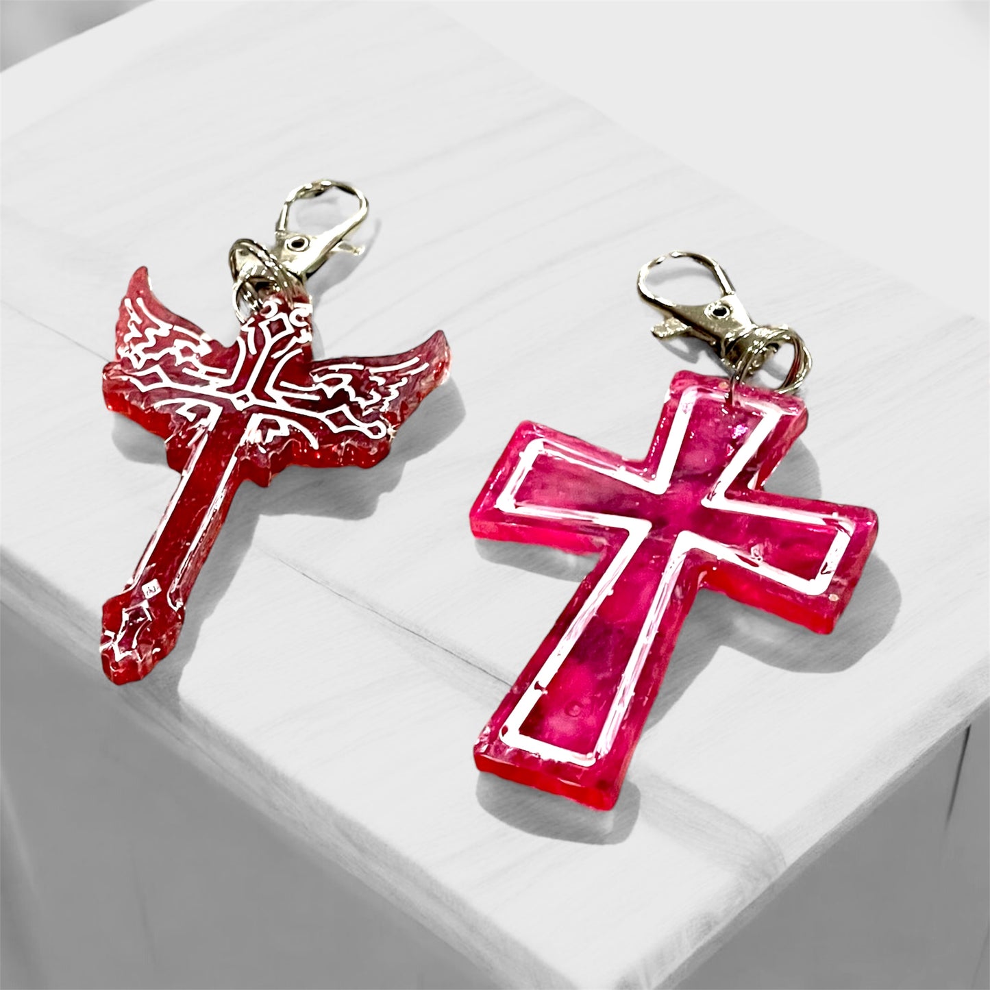 Unique, durable hand-painted resin cross keychains