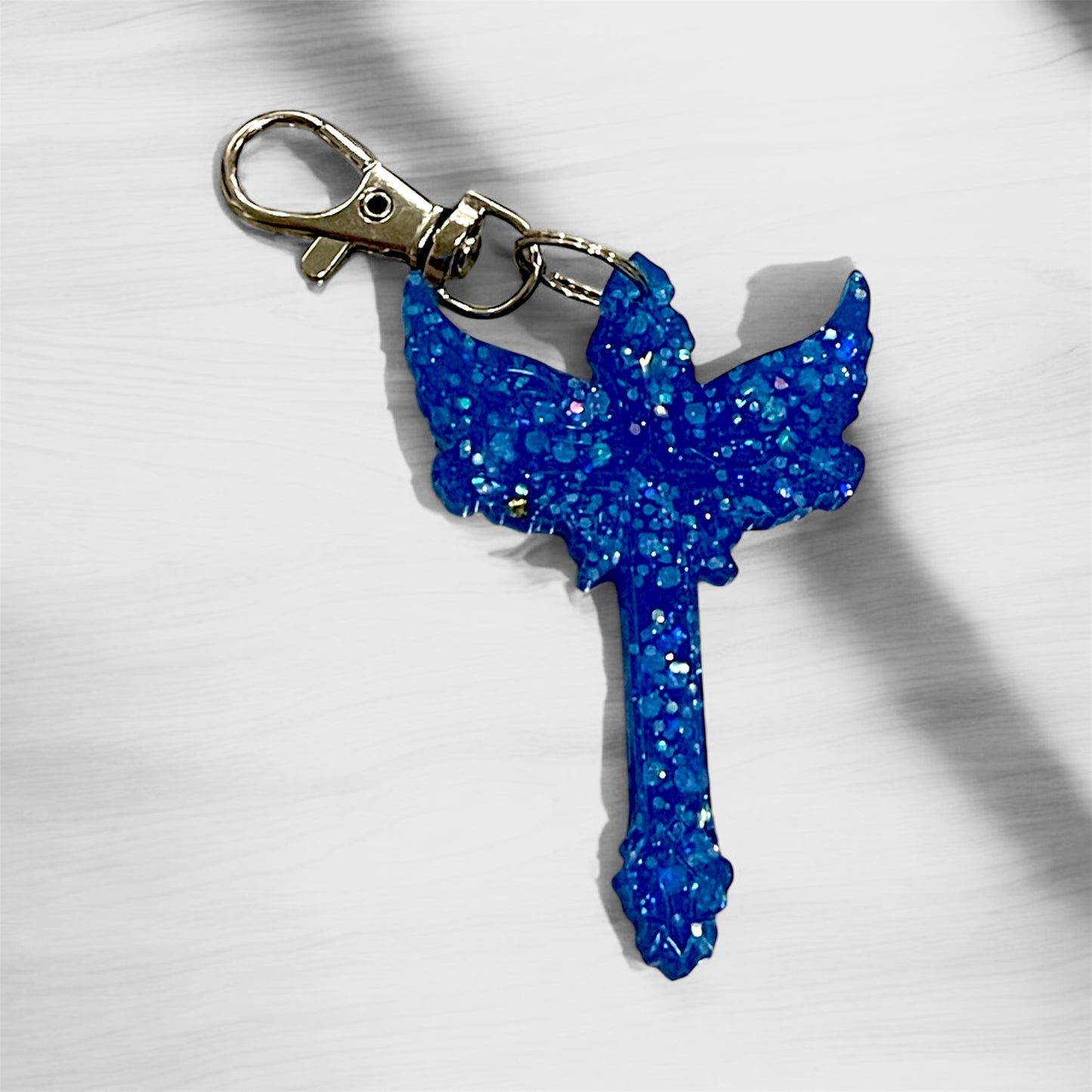 Handmade Glow in the Dark Cross Keychain | Faith Hope Love Resin Cross | Christian Gift | Religious Jewelry | Luminous Prayer Keychain