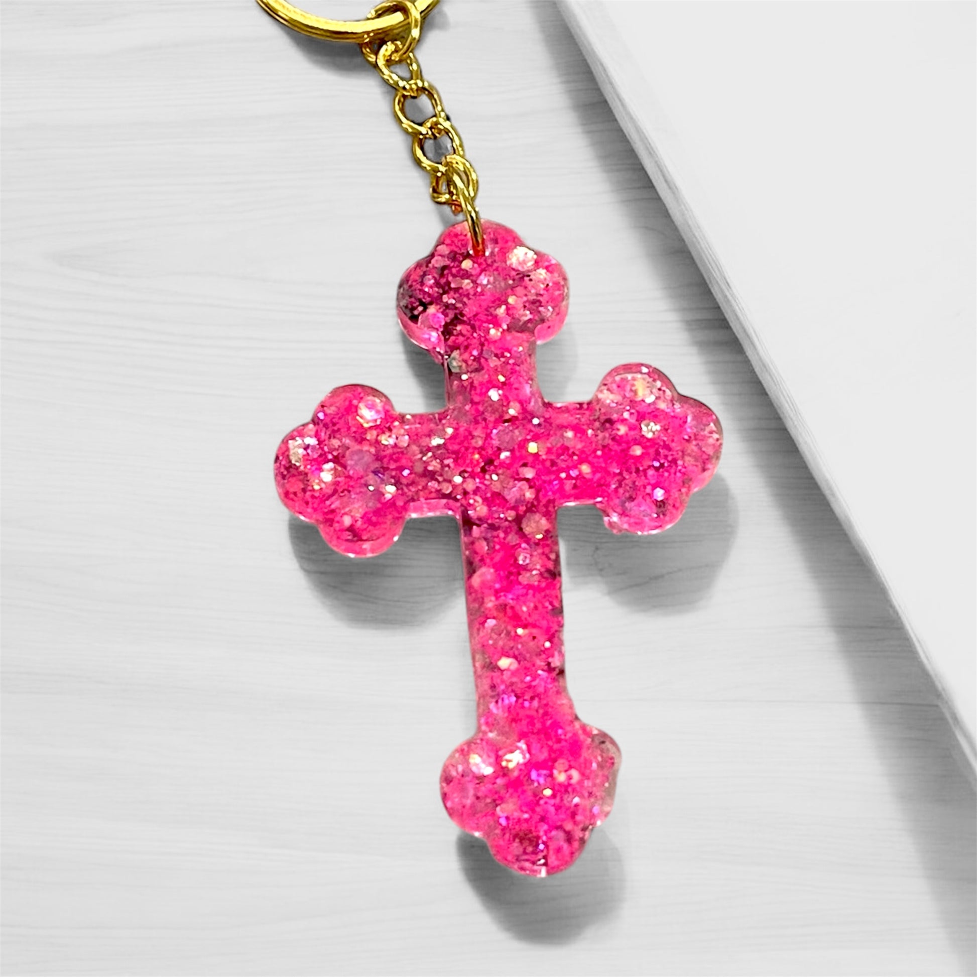 Colorful sparkling resin cross keychains 