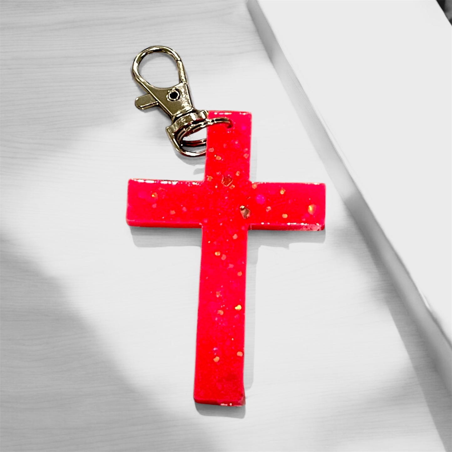 Handmade Glow in the Dark Cross Keychain | Faith Hope Love Resin Cross | Christian Gift | Religious Jewelry | Luminous Prayer Keychain