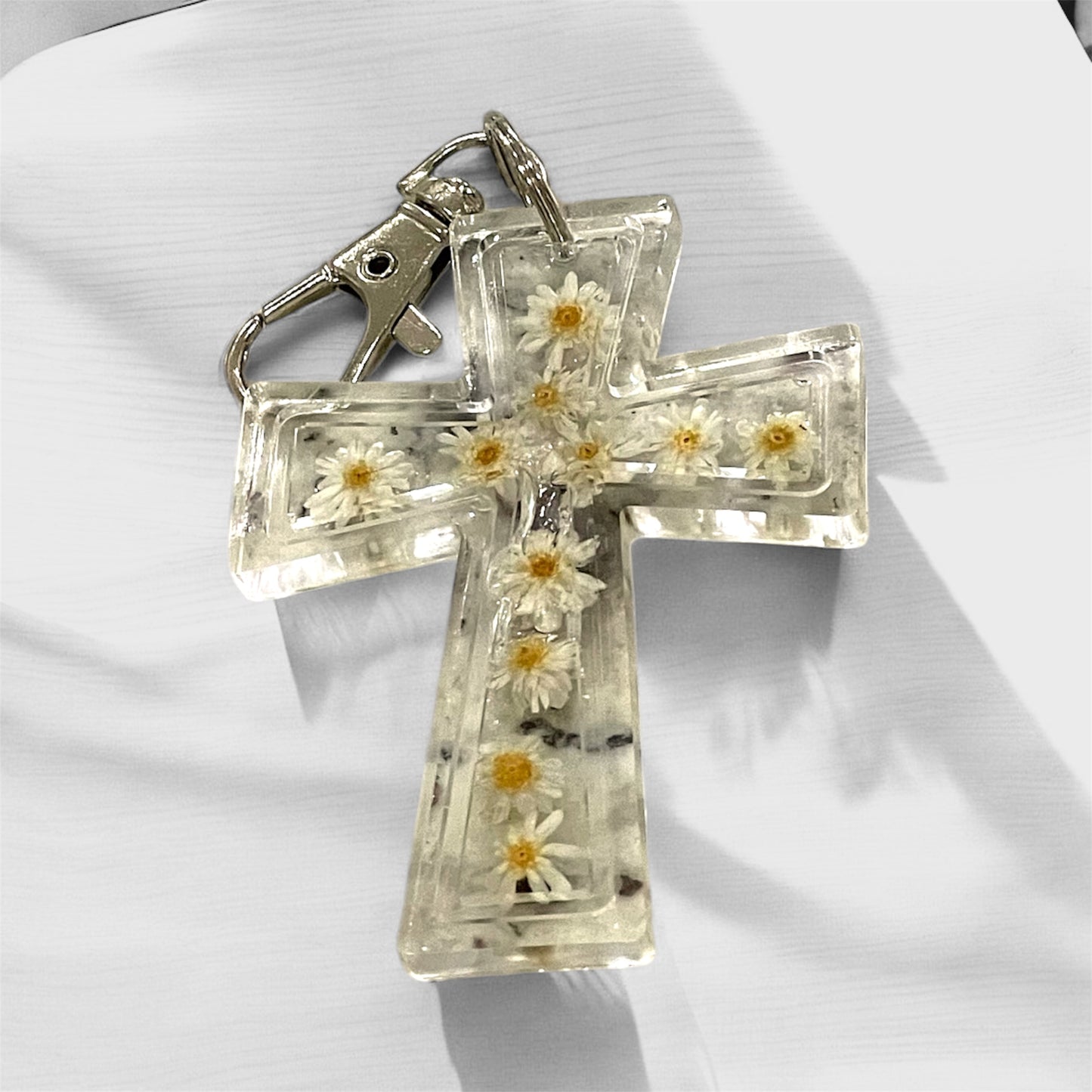 Handmade Dried Flower Cross Keychain | Christian Faith Gift | Religious Jewelry | Baptism Gift