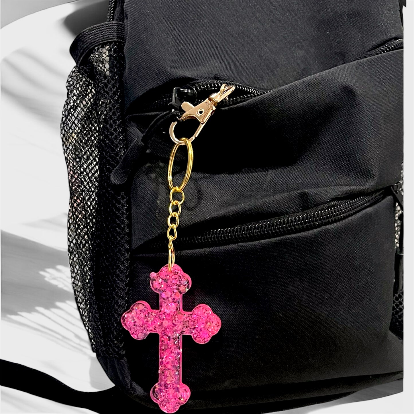 Colorful sparkling resin cross keychains 