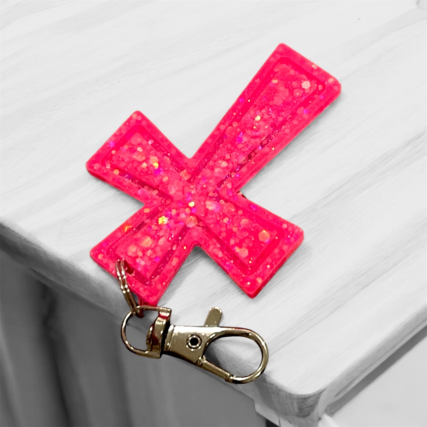 Handmade Glow in the Dark Cross Keychain | Faith Hope Love Resin Cross | Christian Gift | Religious Jewelry | Luminous Prayer Keychain