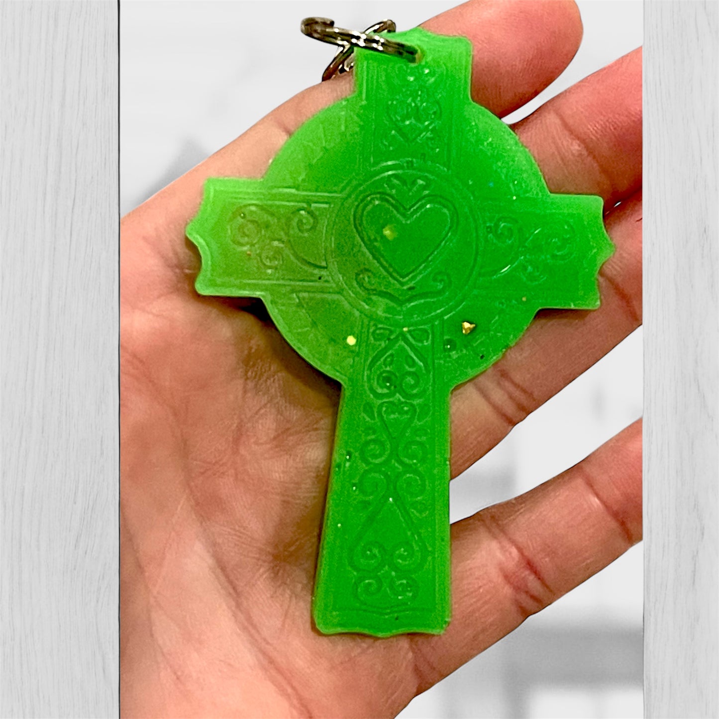 Handmade Glow in the Dark Cross Keychain | Faith Hope Love Resin Cross | Christian Gift | Religious Jewelry | Luminous Prayer Keychain