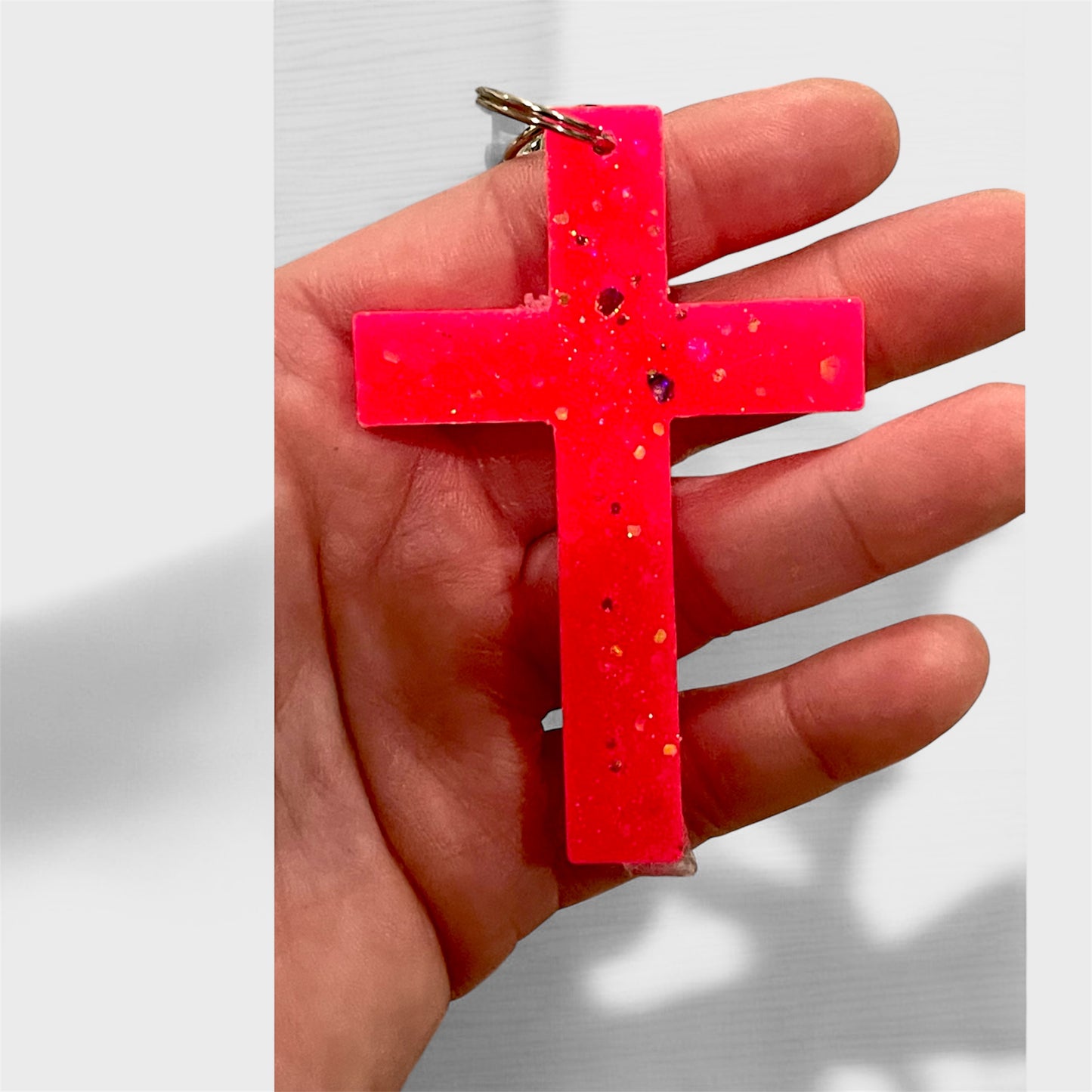 Handmade Glow in the Dark Cross Keychain | Faith Hope Love Resin Cross | Christian Gift | Religious Jewelry | Luminous Prayer Keychain