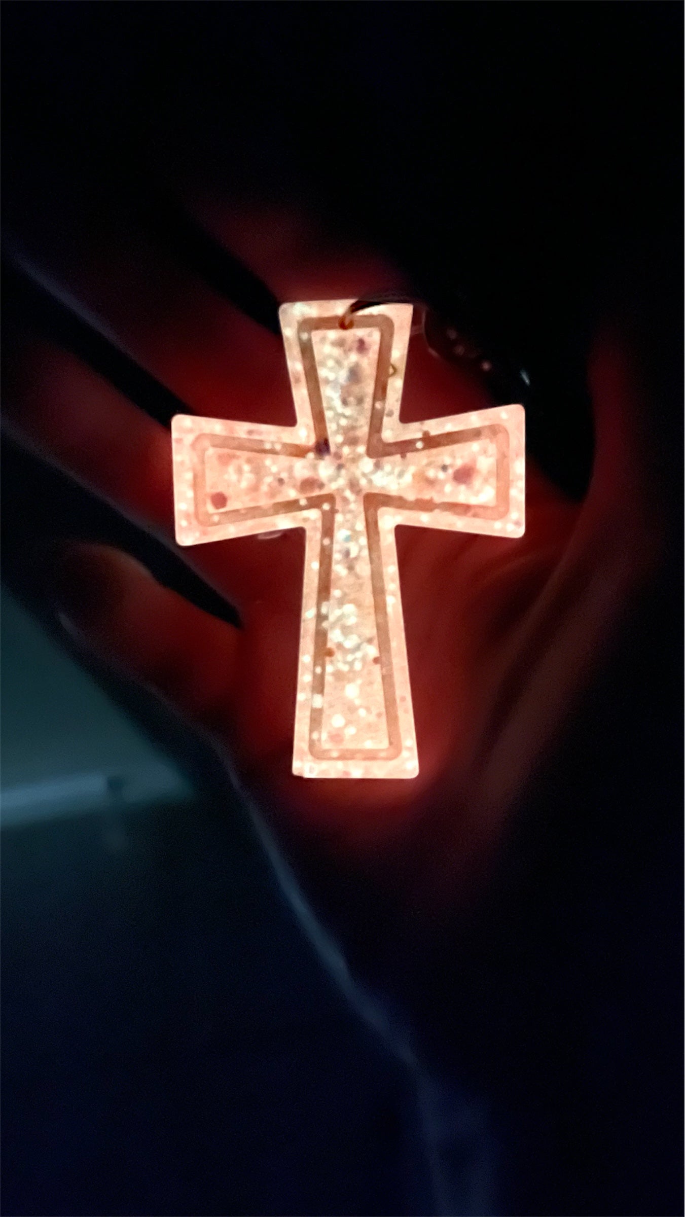 Handmade Glow in the Dark Cross Keychain | Faith Hope Love Resin Cross | Christian Gift | Religious Jewelry | Luminous Prayer Keychain