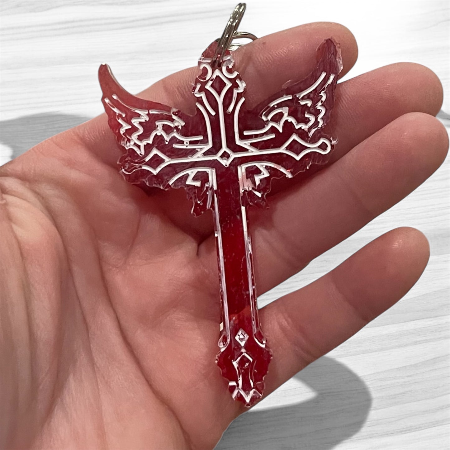 Unique, durable hand-painted resin cross keychains