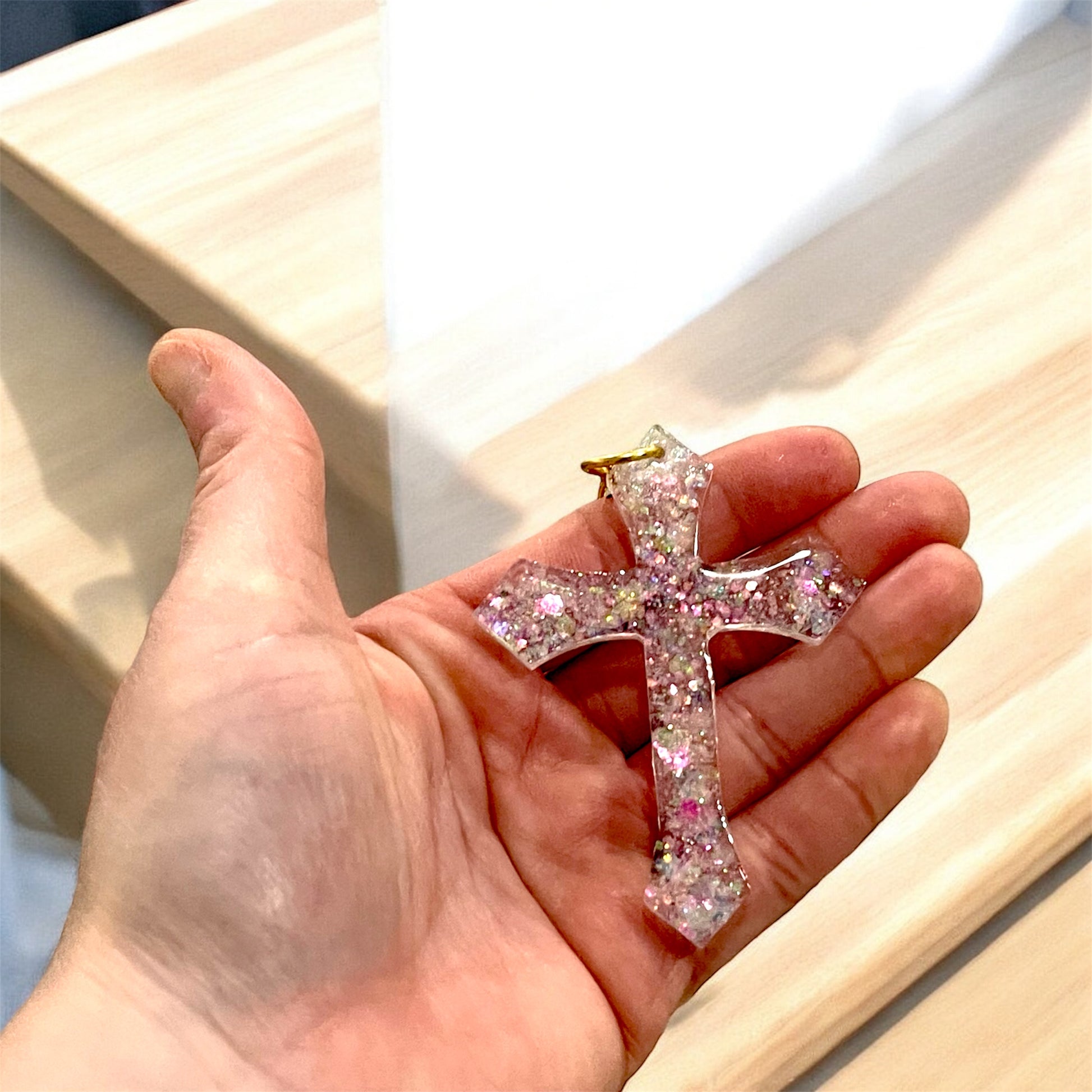 Colorful sparkling resin cross keychains 