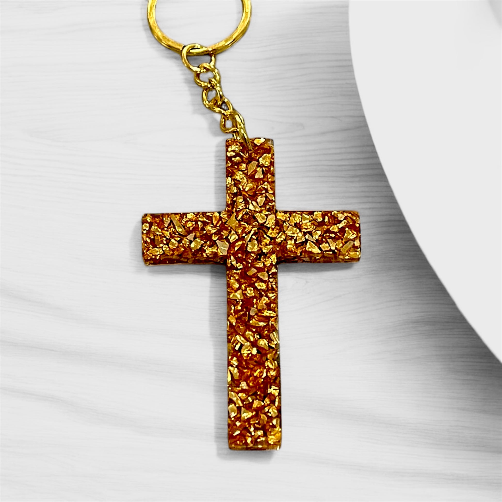 Colorful sparkling resin cross keychains 