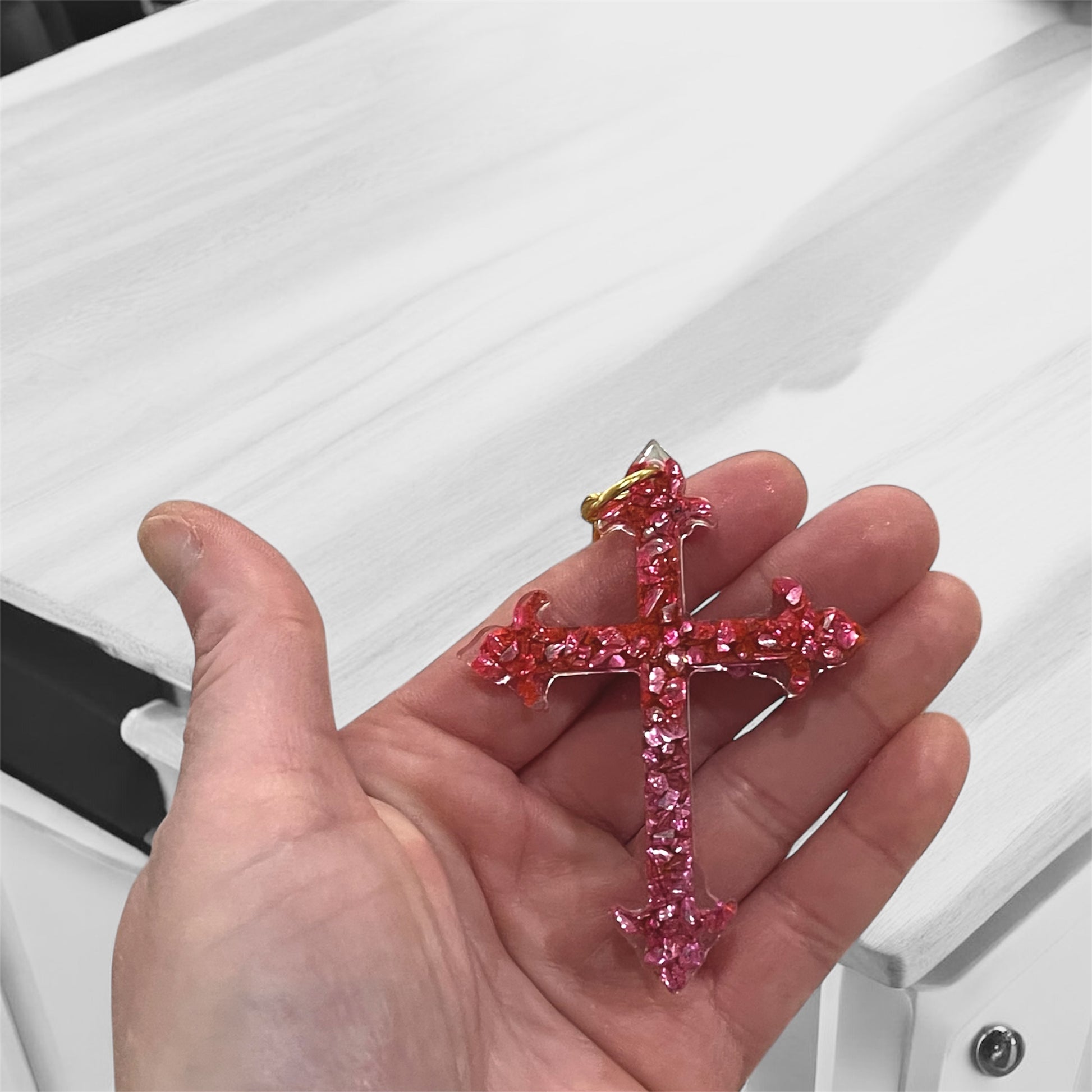 Colorful sparkling resin cross keychains 