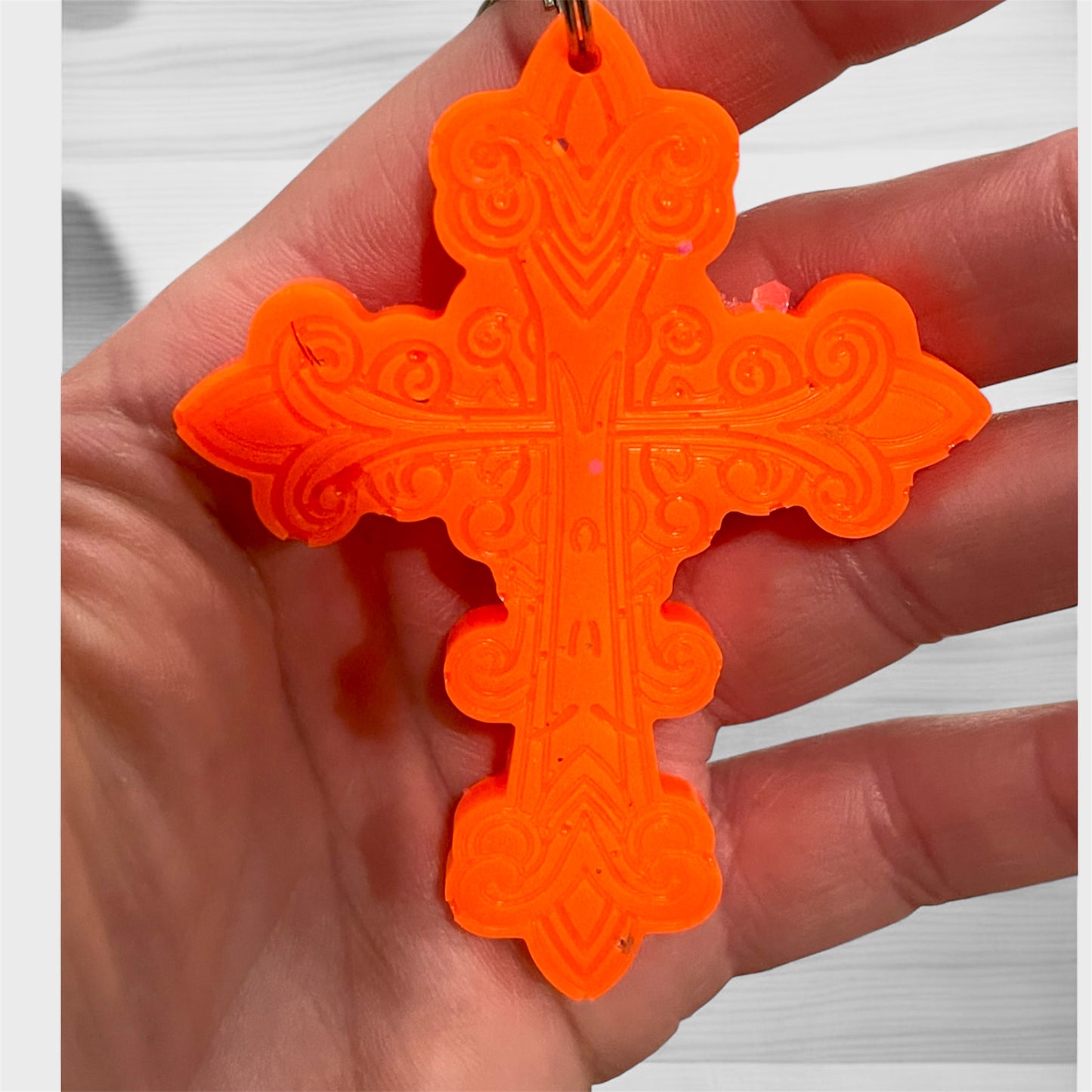 Handmade Glow in the Dark Cross Keychain | Faith Hope Love Resin Cross | Christian Gift | Religious Jewelry | Luminous Prayer Keychain